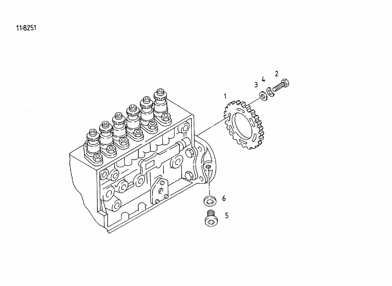 Exploded view of injection pump drive gear