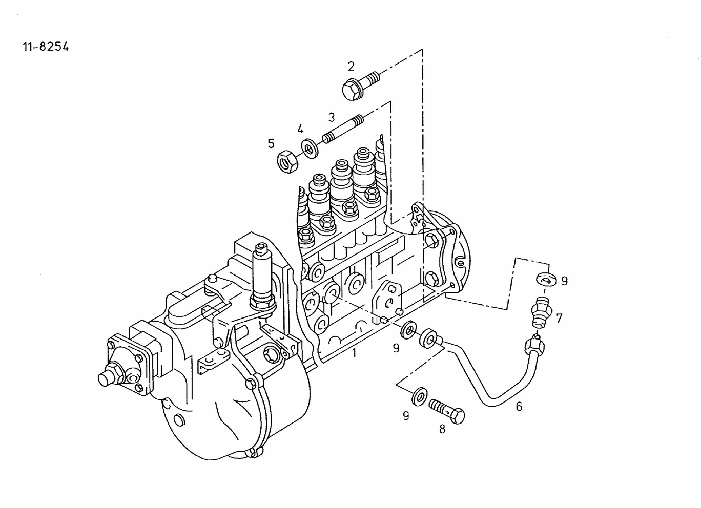Exploded view of injection pump mounting parts