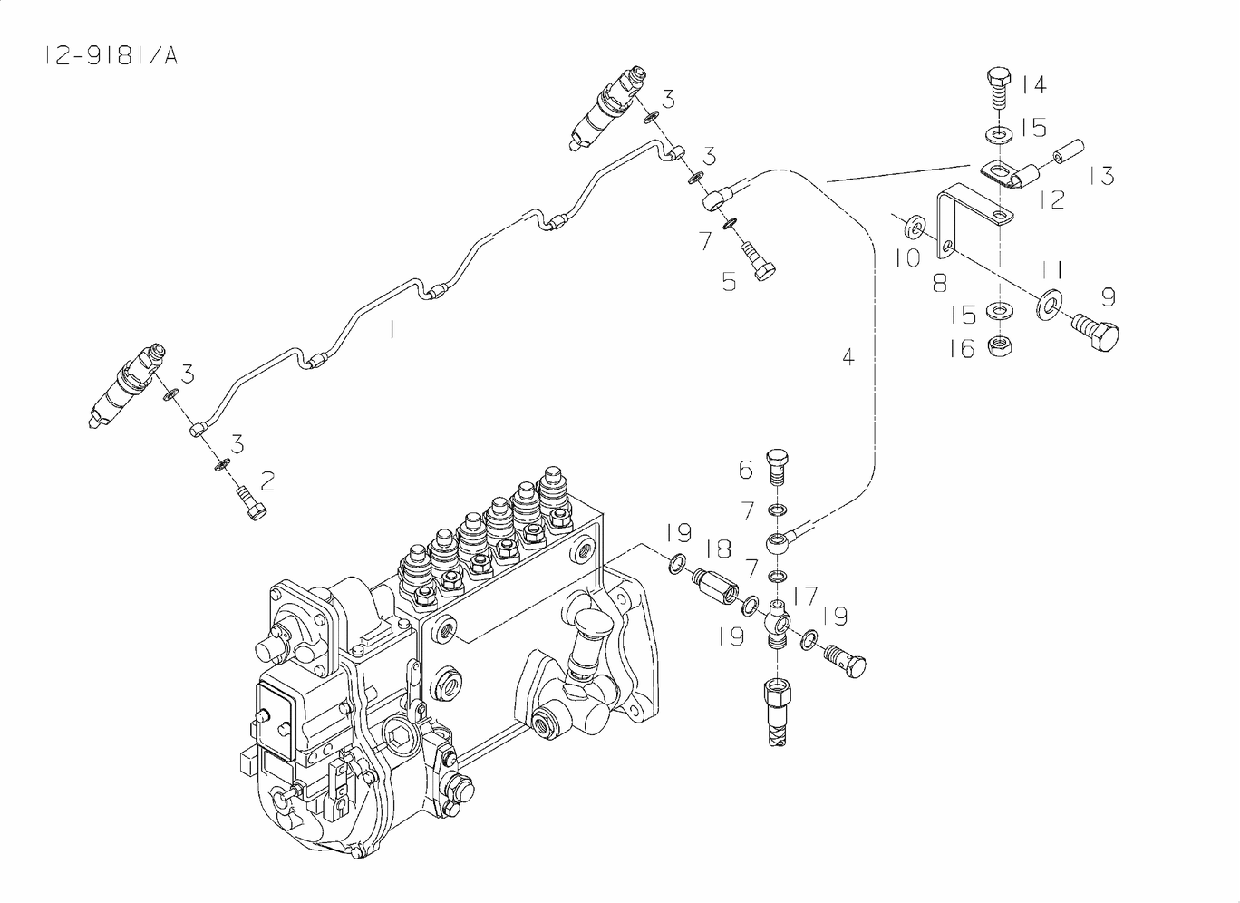 Exploded view of drip oil line mounting parts