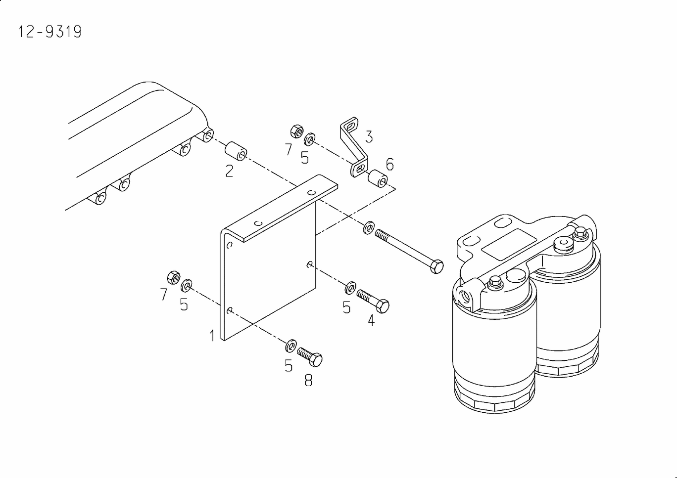 Exploded view of fuel filter mounting