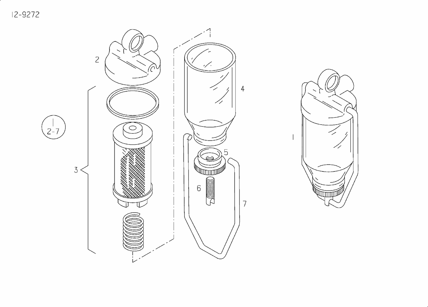 Exploded view of fuel prefilter components
