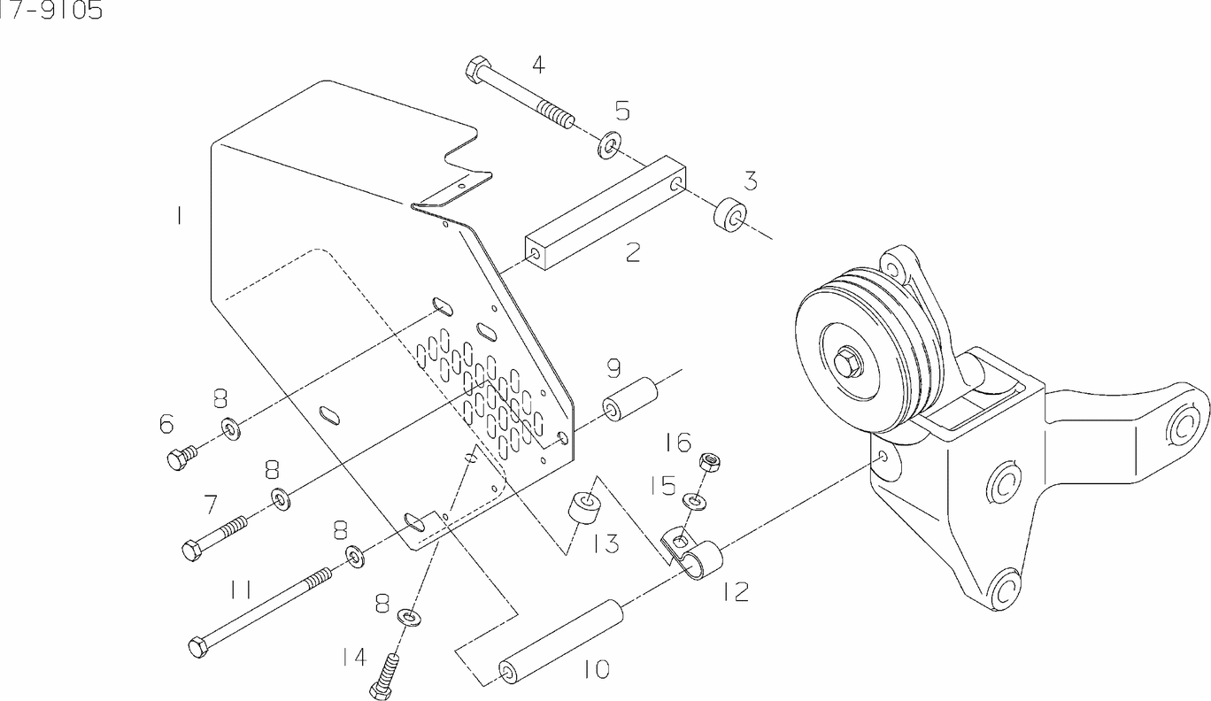 Exploded view of V-belt guard mounting parts