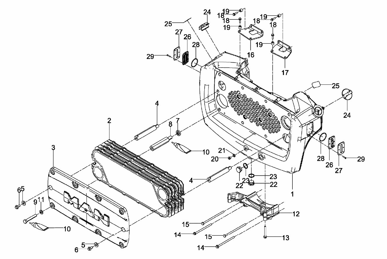 MAN heat exchanger assembly exploded diagram containing coolant expansion tank 50.06102-5000, with numbered components