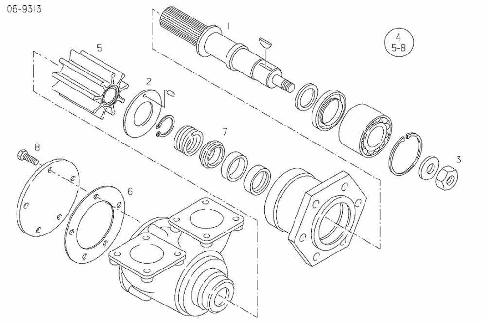 MAN raw water pump 50.06500-7011 exploded parts diagram with numbered components