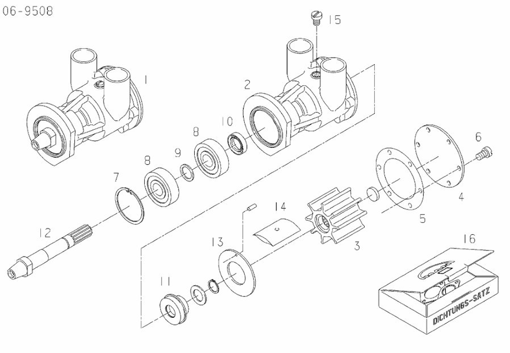 MAN raw water pump 51.06500-6488 exploded parts diagram with numbered components