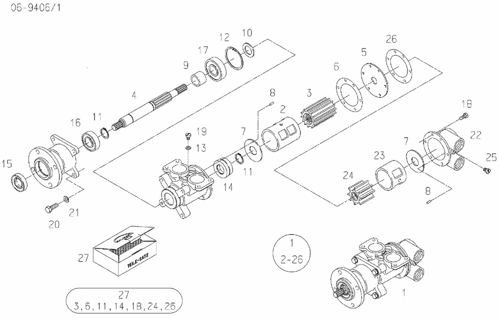 MAN raw water pump 51.06500-7034 exploded parts diagram with numbered components
