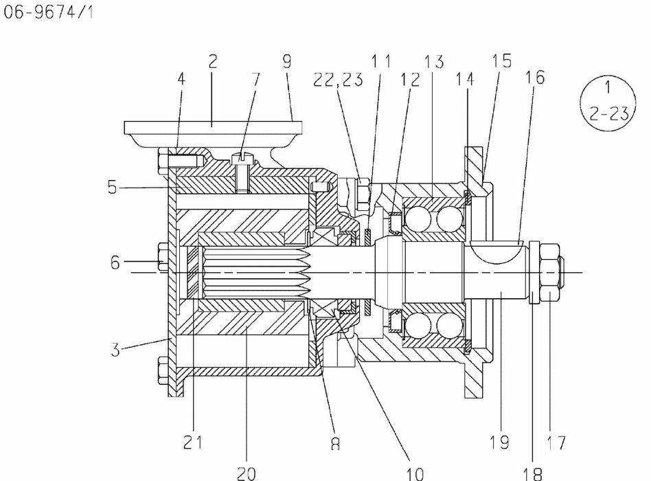 MAN raw water pump 51.06500-7042 exploded parts diagram with numbered components