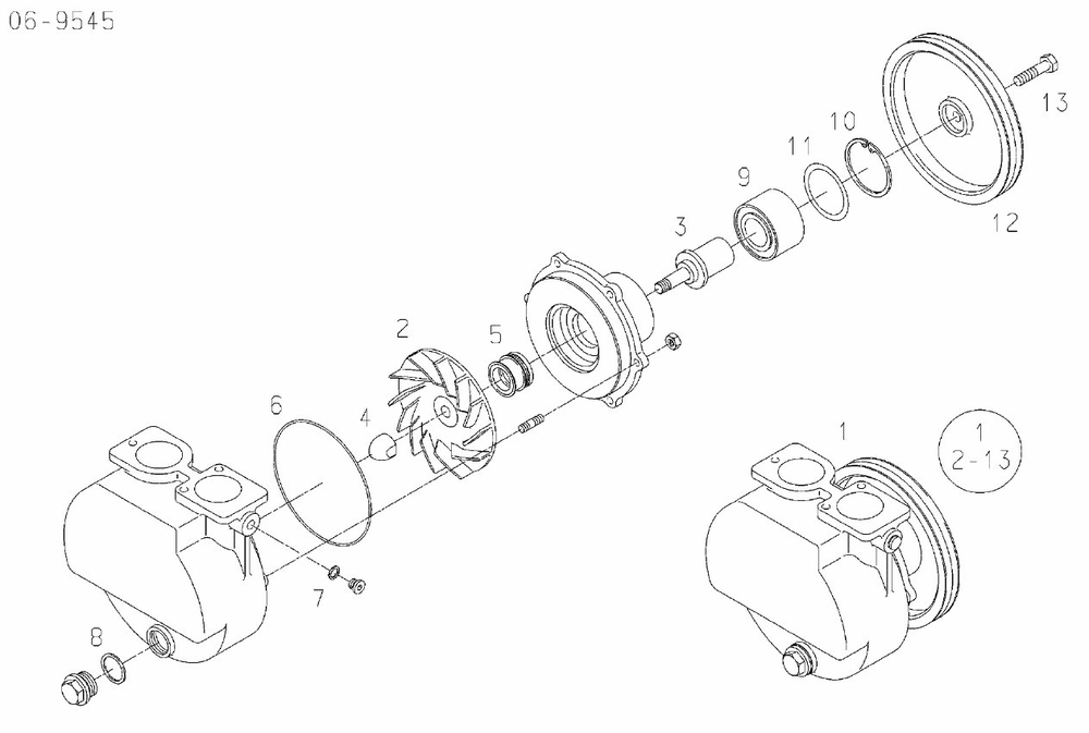 MAN raw water pump 51.06500-7046 exploded parts diagram with numbered components