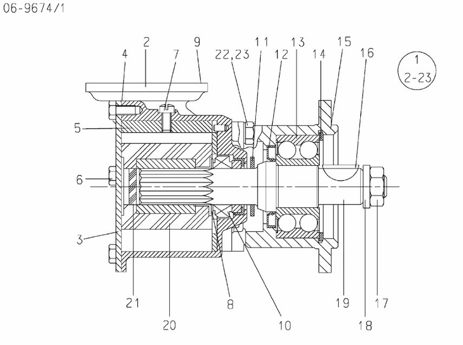 MAN raw water pump 51.06500-7073 exploded parts diagram with numbered components