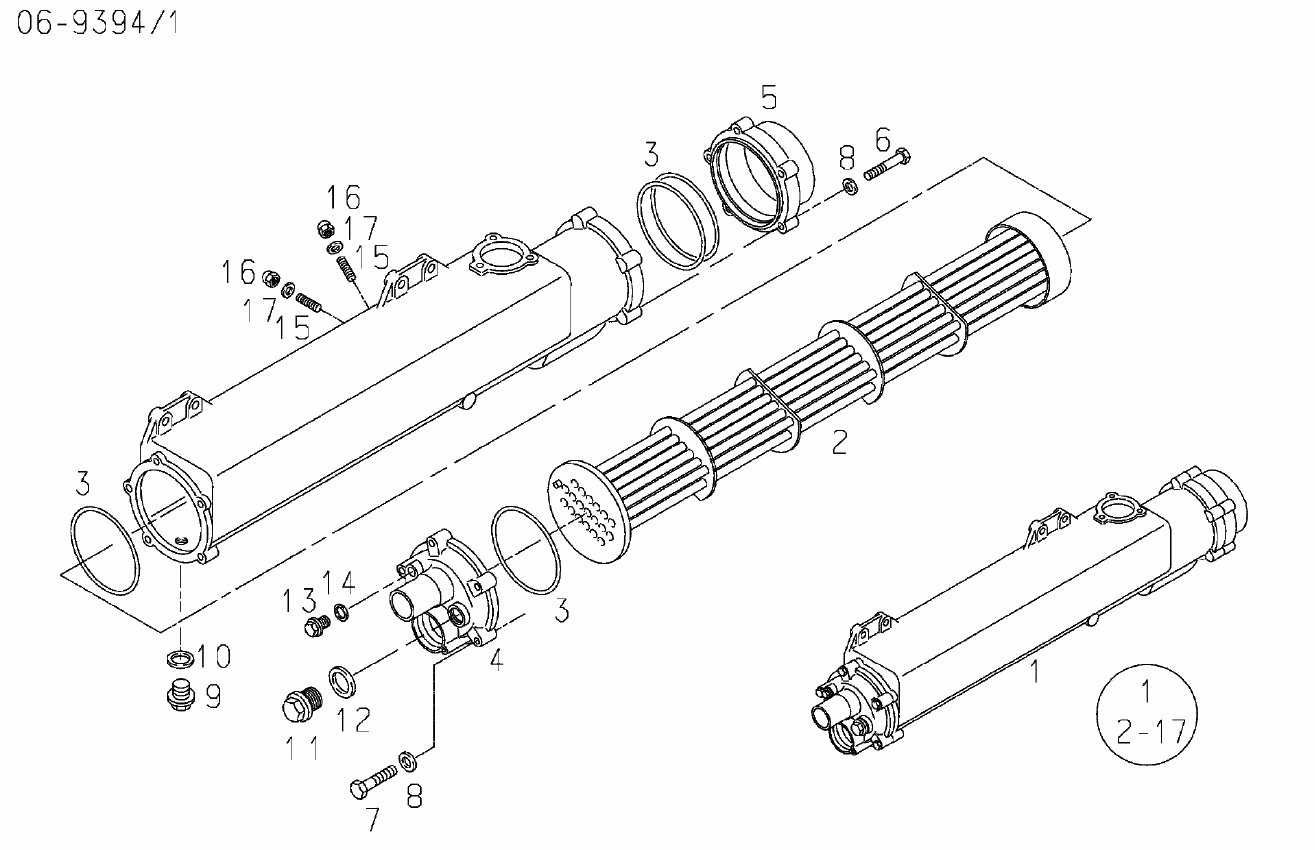 MAN water-cooled heat exchanger exploded diagram containing tube bundle 51.06109-0041, with numbered components