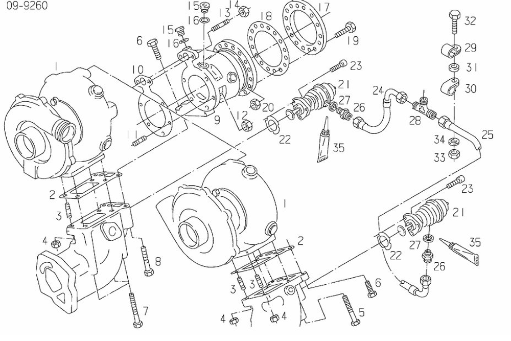 MAN turbocharger 51.09100-7312 exploded parts diagram with numbered components